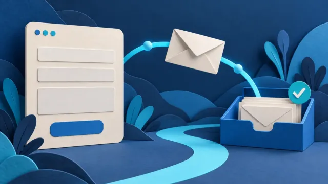 An envelope travelling from a website form into a receiving inbox