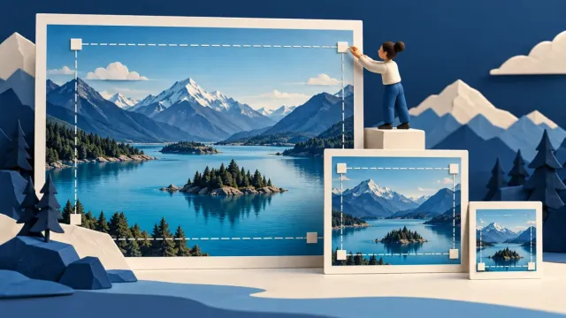 Landscape artwork transformed into three website image sizes