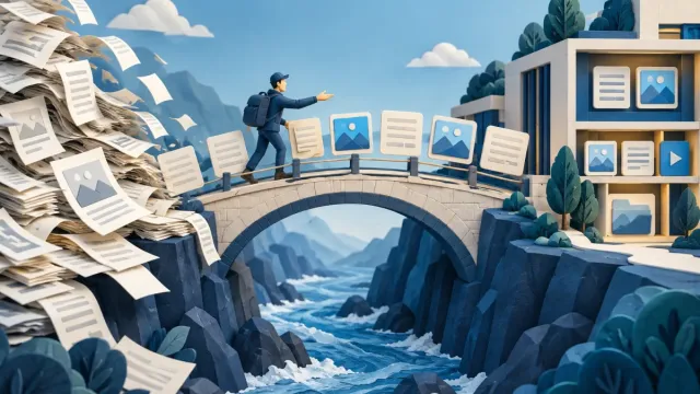 Content and images crossing a bridge into a structured publishing platform
