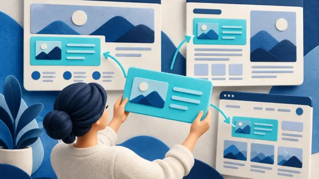 A shared content block appearing across several website layouts
