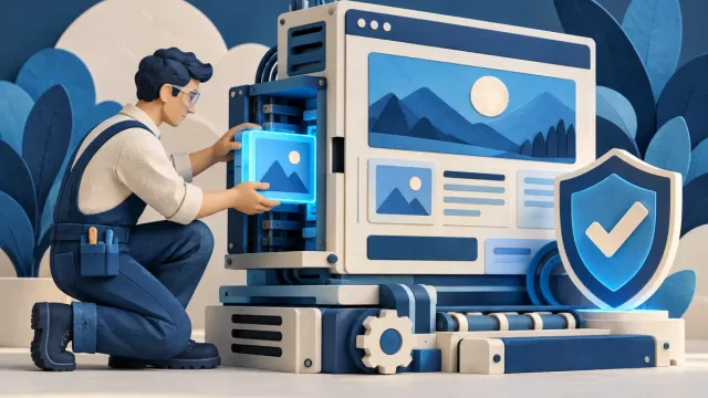 Engineer fitting a new component into a protected website system