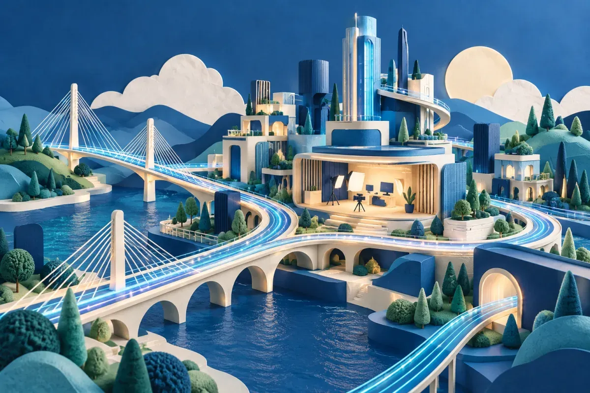 A modular digital city with connected publishing and performance features