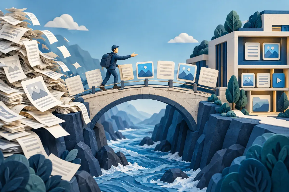 Content and images crossing a bridge into a structured publishing platform