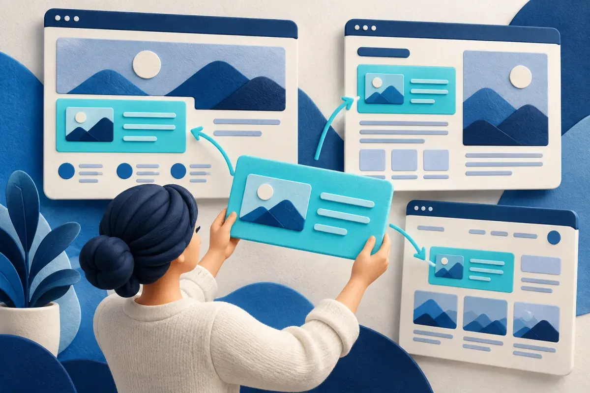 A shared content block appearing across several website layouts