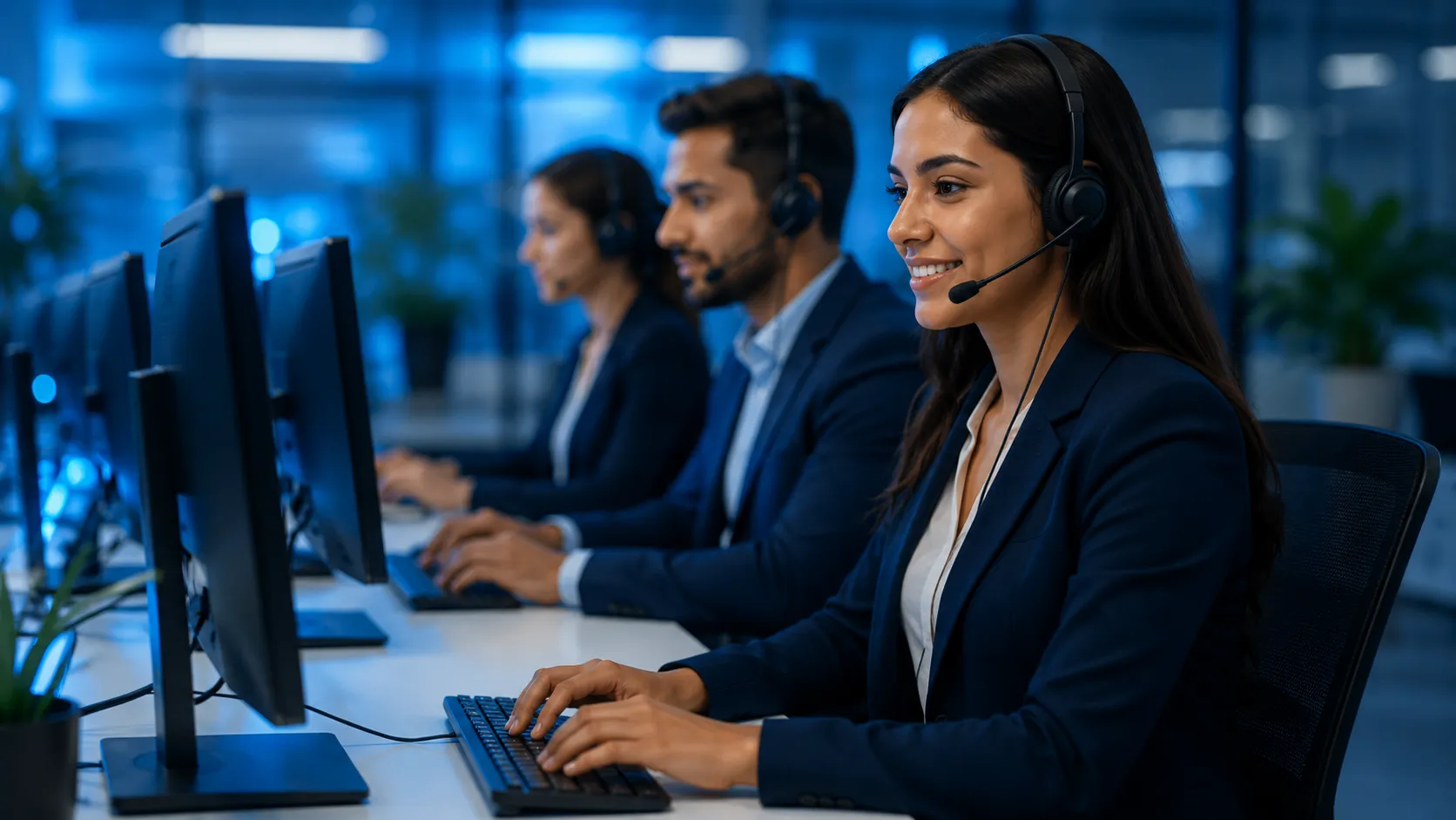 Technical support team working together